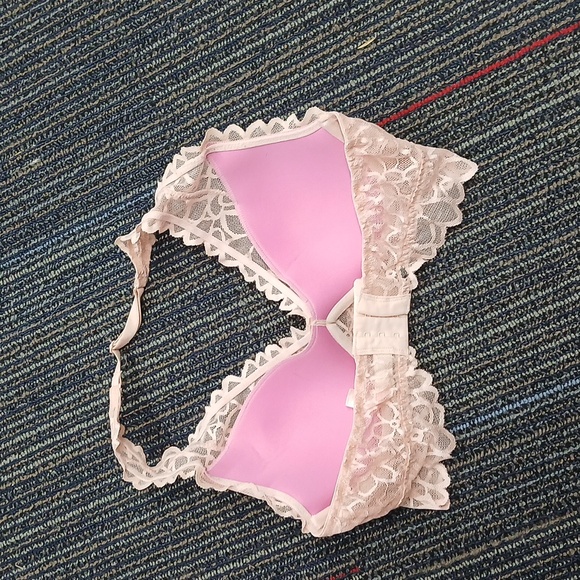 Pink Victoria’s Secret White Lace Halter Top Bra Bralette Small AA-C - Picture 4 of 7
